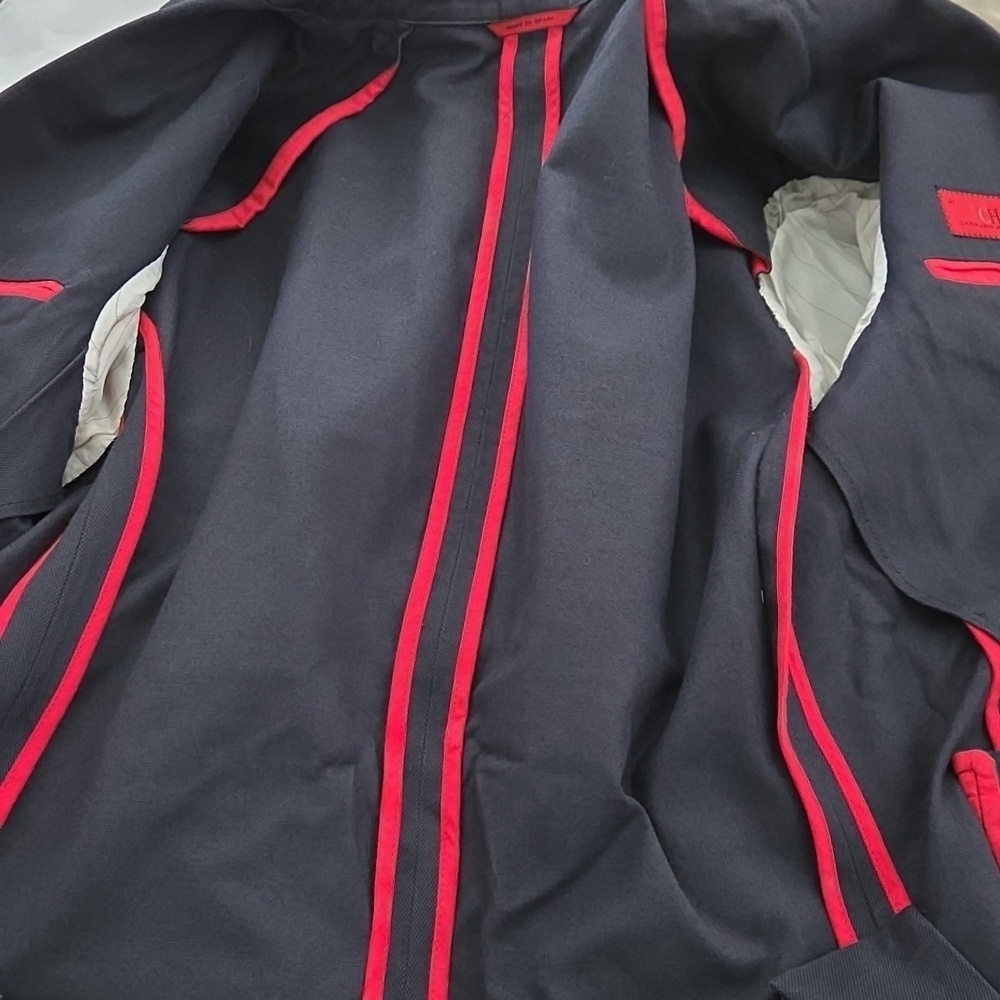 Carolina Herrera Navy 100% Cotton Sport Coat - Size 40 Red Contrast Piping - Picture 9 of 11